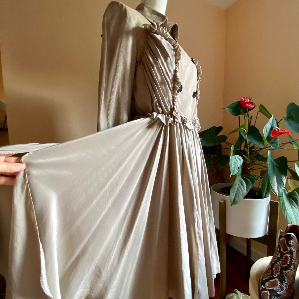 Authentic Burberry Rare Prorsum Silk Taupe Trench Brown Coat  Spring Midi Dress